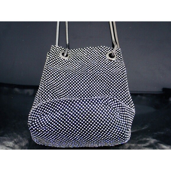 Jeweled Diamanté Rhinestone Metal Clutch Crossbody Clutch Bag Removable Handle - Picture 6 of 14